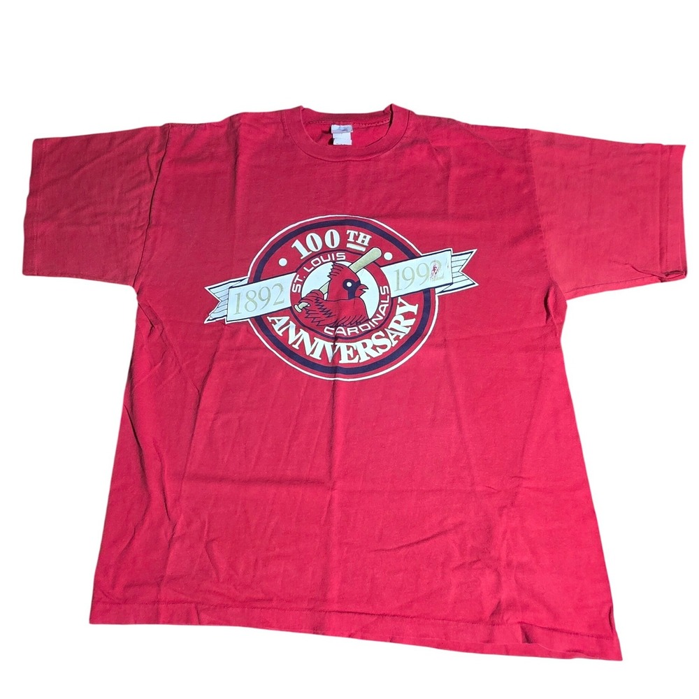Vintage Logo 7 St Louis Cardinals 100th‎ Anniversary Shirt 1892-1992 Red Mens L